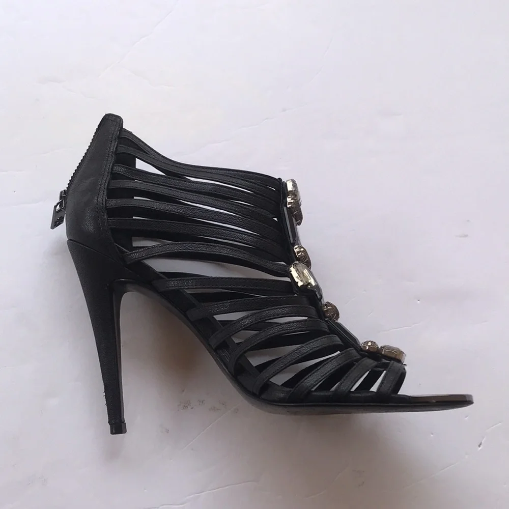 Tory Burch Black Sandals Heels Crystal Stiletto High Designer Gem Sparkle 9 Cute